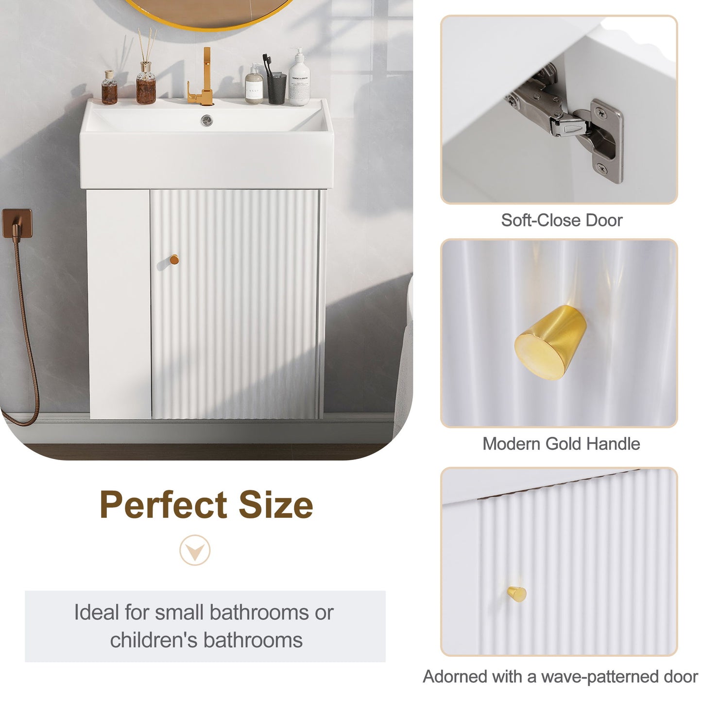 Modern Floating Bathroom Vanity With Ceramic Basin Perfect For Small Bathrooms, Left Side Storage - White