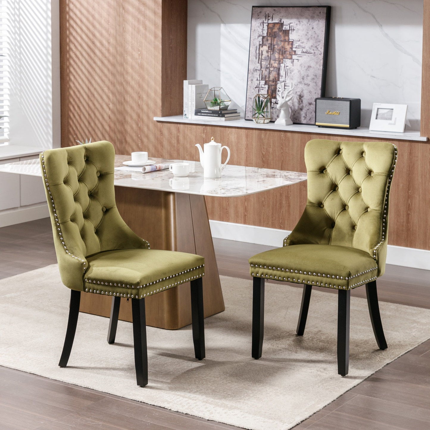 Nikki - Modern, High-End Tufted Solid Wood Contemporary Velvet Upholstered Dining Chair With Wood Legs Nailhead Trim (Set of 2) - Olive Green