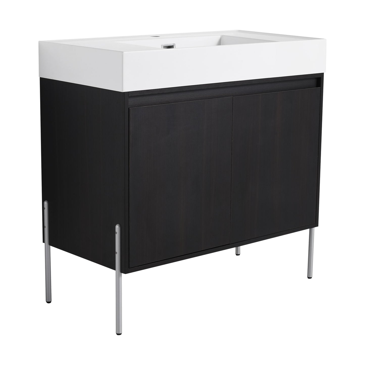 Minimalist 36" Freestanding Bathroom Vanity With Resin Sink And Storage Cabinet - Dark Oak
