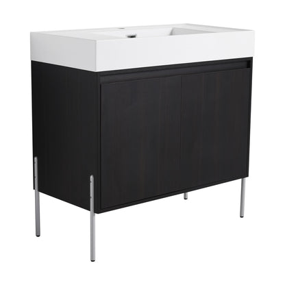 Minimalist 36" Freestanding Bathroom Vanity With Resin Sink And Storage Cabinet - Dark Oak