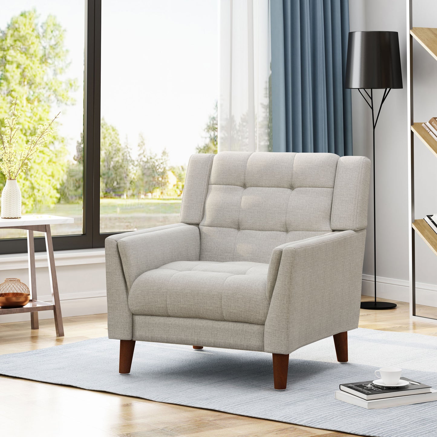 Luminaesque - Fabric Upholstered Armchair With Tufted Back - Beige