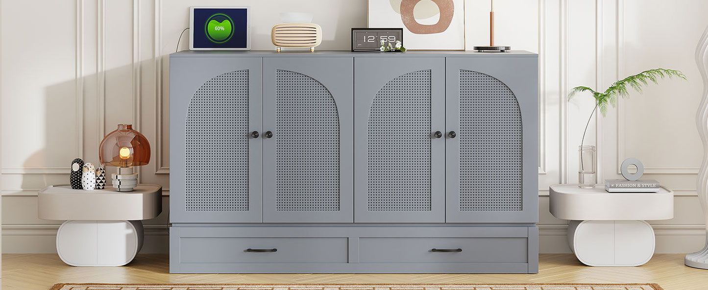 Queen Size Murphy Bed With Large Drawers - Gray