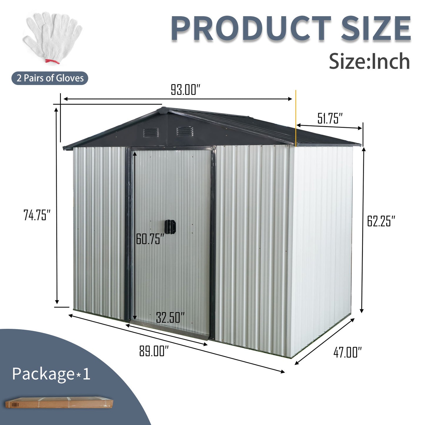 8Ft X 4Ft Outdoor Metal Storage Shed With Sliding Door And Foundation For Backyard, Patio, Lawn - White / Black
