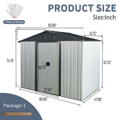 8Ft X 4Ft Outdoor Metal Storage Shed With Sliding Door And Foundation For Backyard, Patio, Lawn - White / Black
