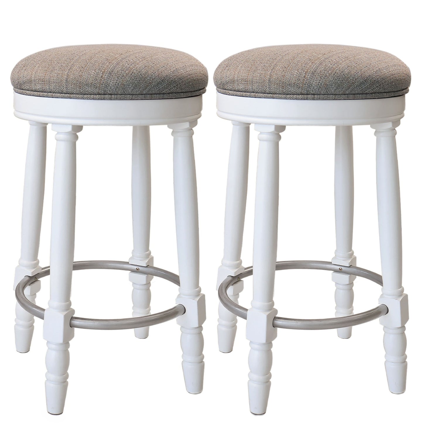 26" Counter Height Swivel Bar Stools (Set of 2) With Upholstered Seat - White