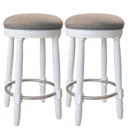 26" Counter Height Swivel Bar Stools (Set of 2) With Upholstered Seat - White