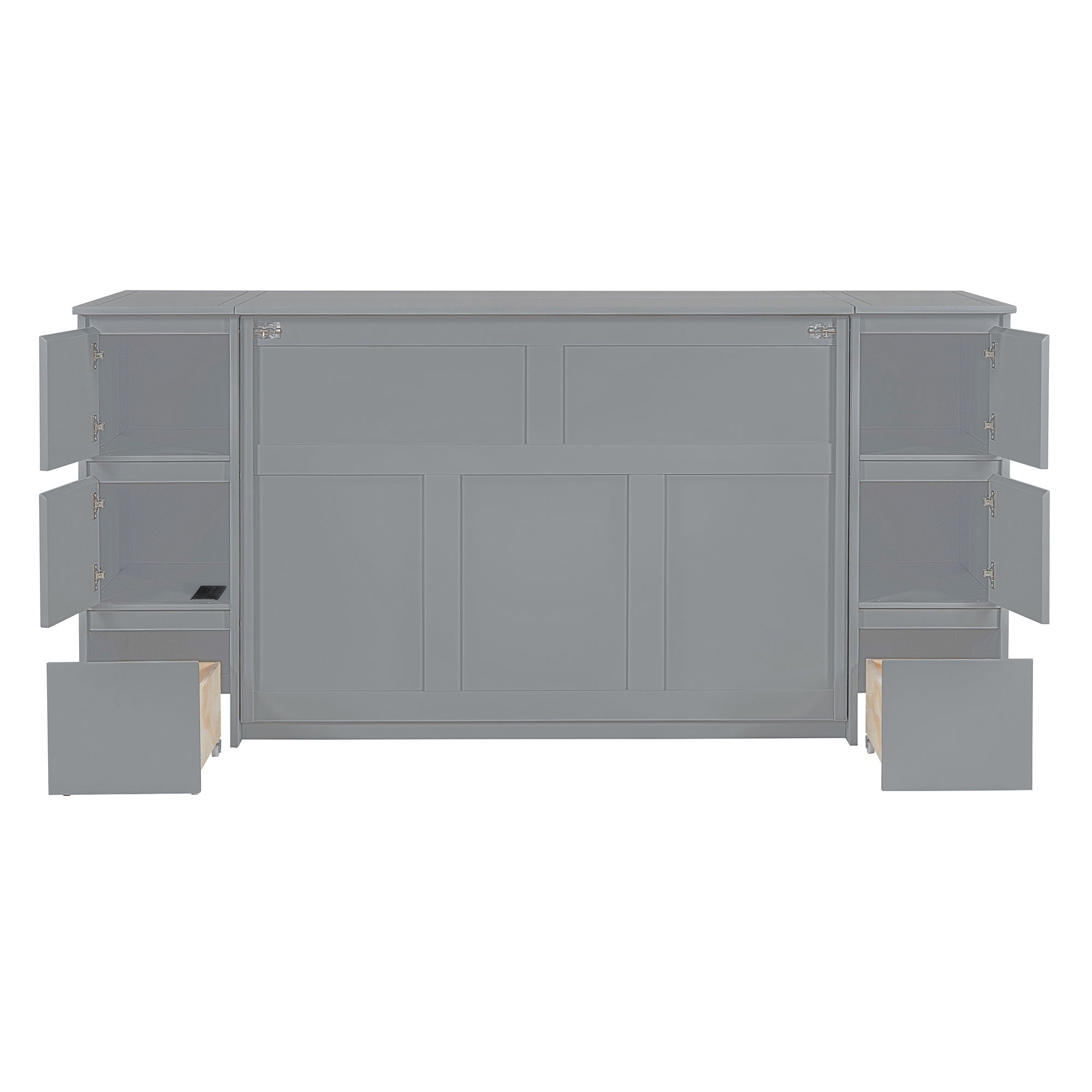 Full Size Murphy Bed With Drawers, Cabinets, And USB Ports - Gray