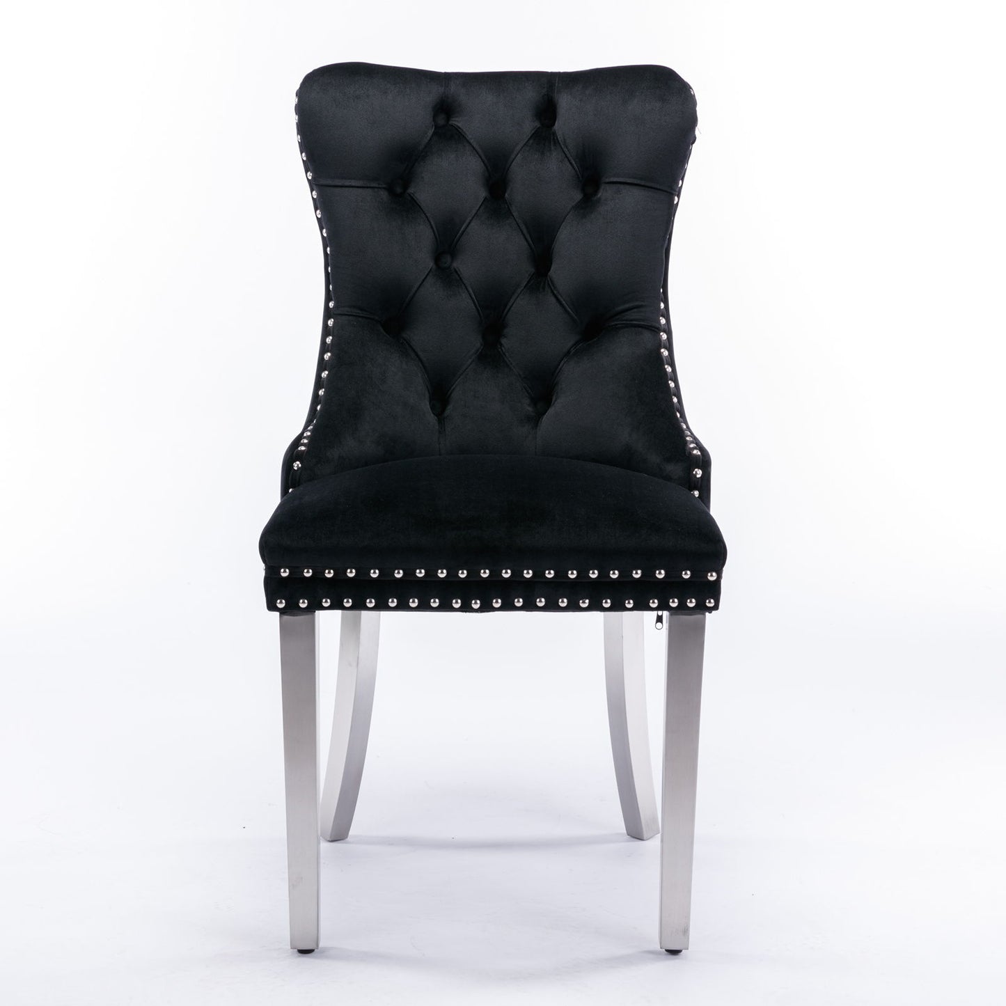 Nikki - Modern, High-End Tufted Solid Wood Contemporary Velvet Upholstered Dining Chair With Chrome Stainless Steel Plating Legs, Nailhead Trim (Set of 2) - Black / Chrome