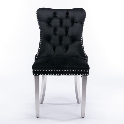 Nikki - Modern, High-End Tufted Solid Wood Contemporary Velvet Upholstered Dining Chair With Chrome Stainless Steel Plating Legs, Nailhead Trim (Set of 2) - Black / Chrome