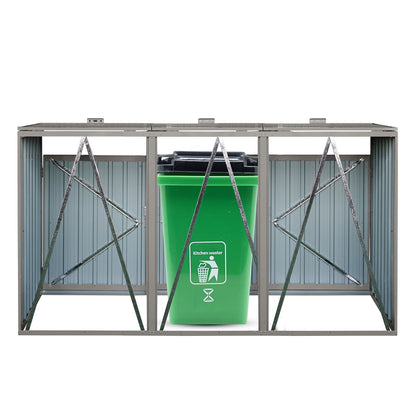 Garbage Bin Shed Stores 3 Trash Cans Metal Outdoor Bin Shed For Garbage Storage, Stainless Galvanized Steel, Bin Shed For Garden Yard Lawn - Gray