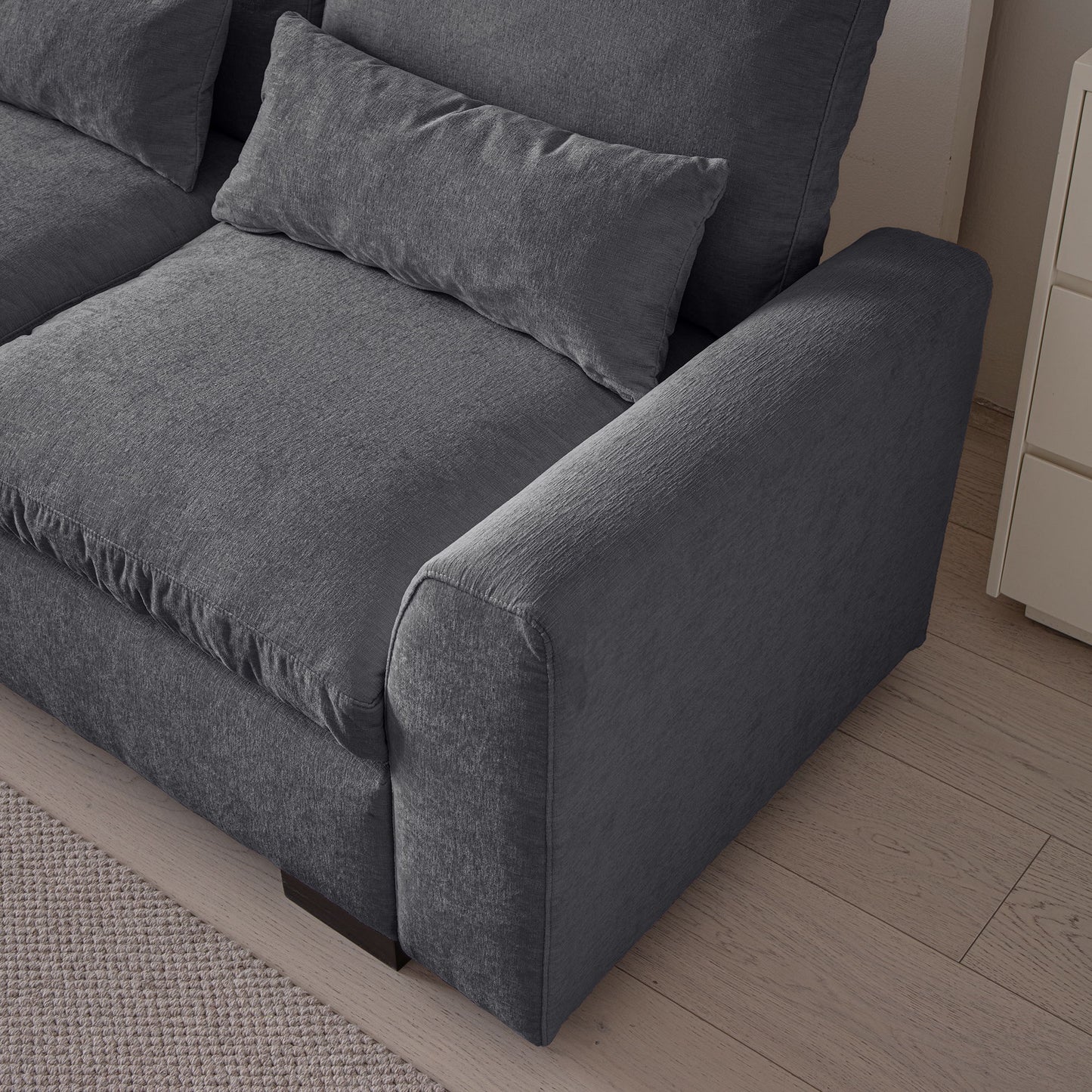 Modern Modular L Shaped Chenille Sofa Couch Reversible Ottoman With Storage Removable And Washable Cushions Sofa With USB Ports & Cup Holder For Living Room - Dark Gray