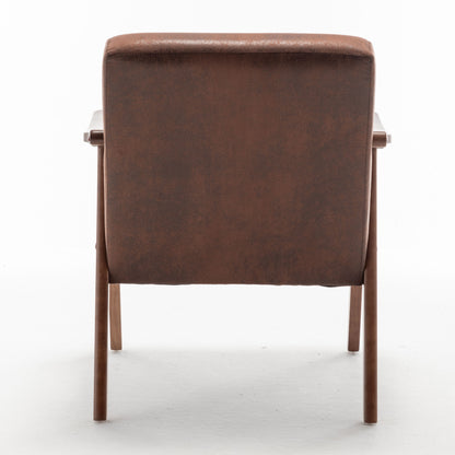 Mid Century Modern Wingback Accent Chair With Solid Wood Frame And Extra Thick Backrest - Lounge Chair For Living Room, Bedroom, Or Reading Room - Brown