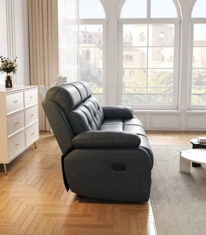 Genuine Leather Non-Power Reclining Sofa With Drop Down Table, Stainless Steel Cupholders And Magazine Bag - Blue