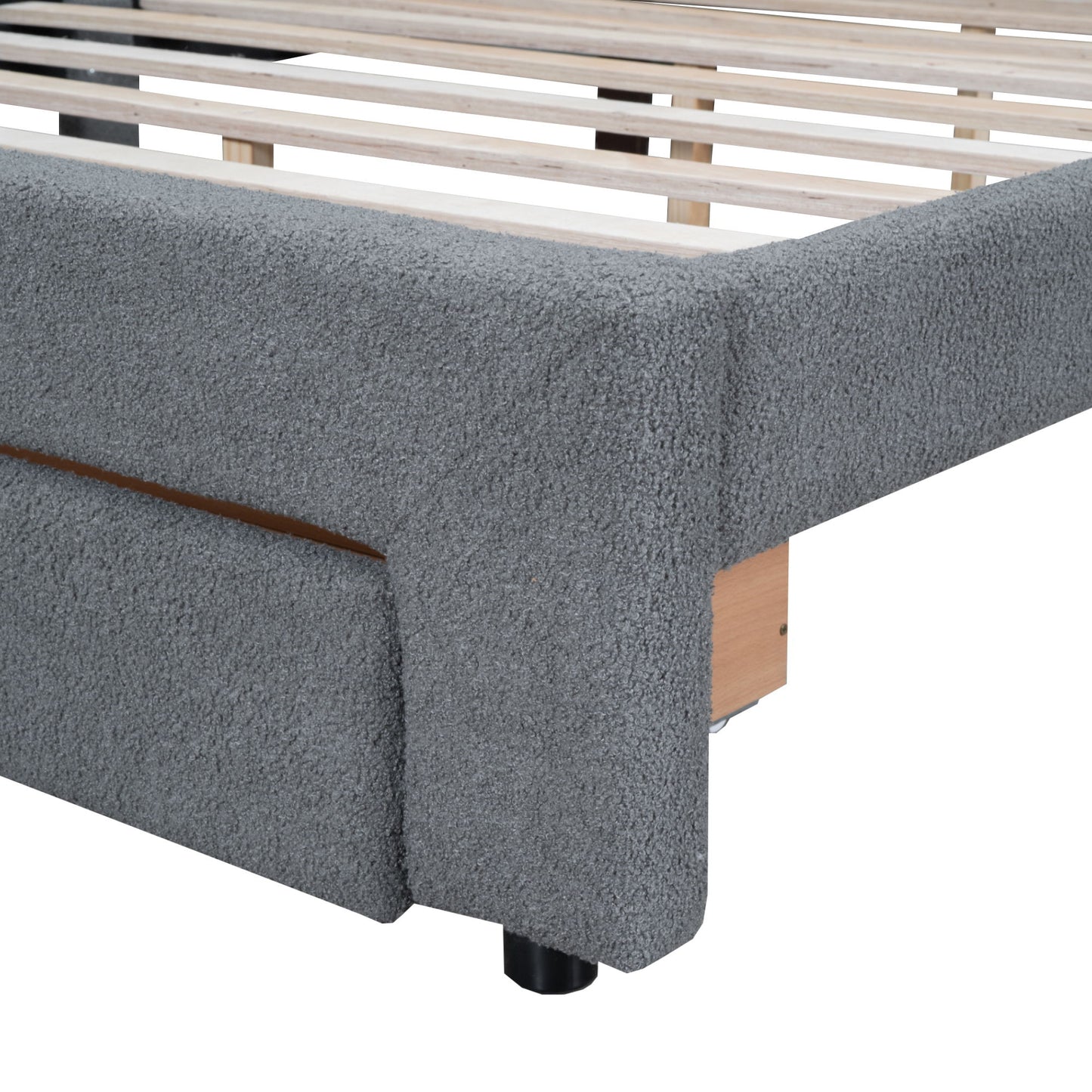 Queen Size Upholstered Platform Bed With Drawer - Gray