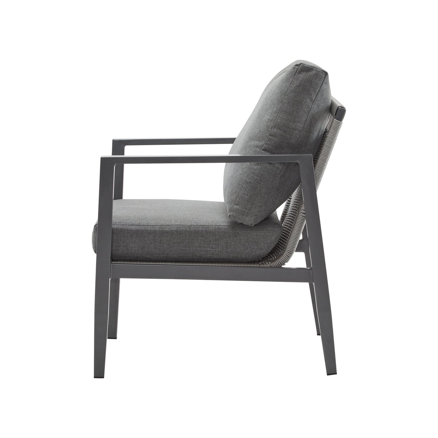 Modern Aluminum Lounge Chair With Rope Accents And Cushions For Indoor And Outdoor Spaces - Gray