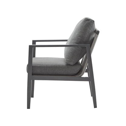 Modern Aluminum Lounge Chair With Rope Accents And Cushions For Indoor And Outdoor Spaces - Gray