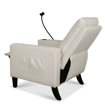 Recliner Chairs For Adults, Adjustable Recliner Sofa With Mobile Phone Holder & Cup Holder, Modern Reclining Chairs Fabric Push Back Recliner Chairs For Living Room, Bedroom - Beige