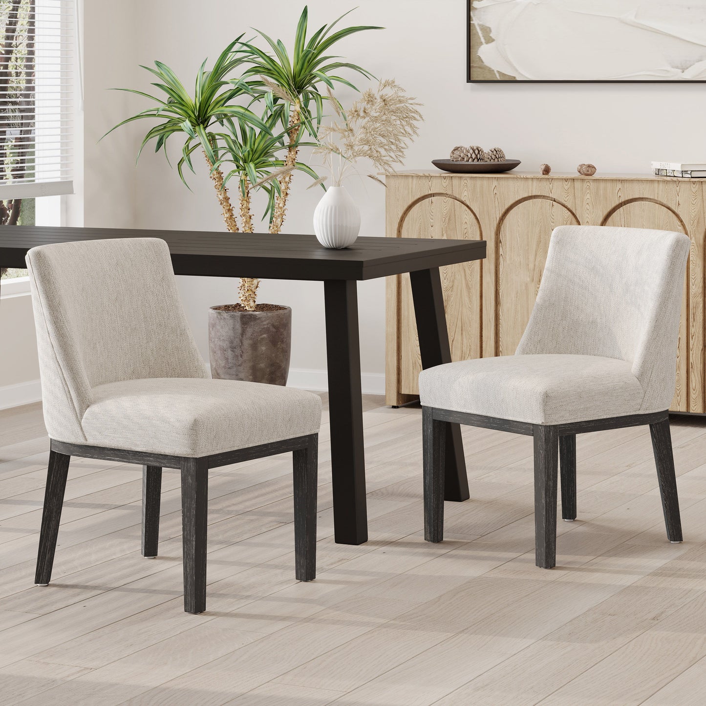 Modern Dining Chair With Durable Fabric Upholstery And Sturdy Wooden Frame (Set of 2) - Light Gray