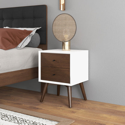 Caroline - Mid-Century Modern Style White Night Stand 2 Drawer - Dark Brown / White