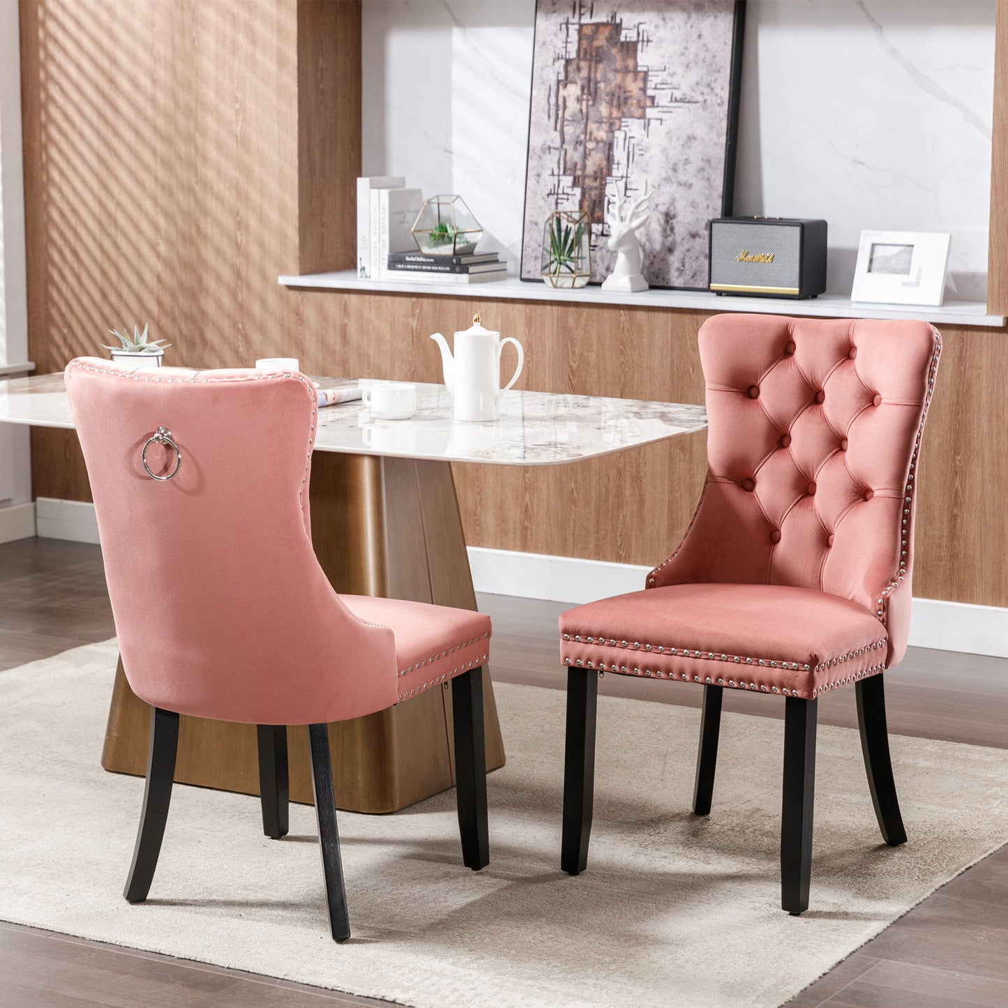 Nikki - Modern, High-End Tufted Solid Wood Contemporary Velvet Upholstered Dining Chair With Wood Legs Nailhead Trim (Set of 2) - Pink