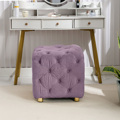 Modern Velvet Upholstered Ottoman, Exquisite Small End Table, Soft Foot Stool, Dressing Makeup Chair, Comfortable Seat For Living Room, Bedroom, Entrance - Purple