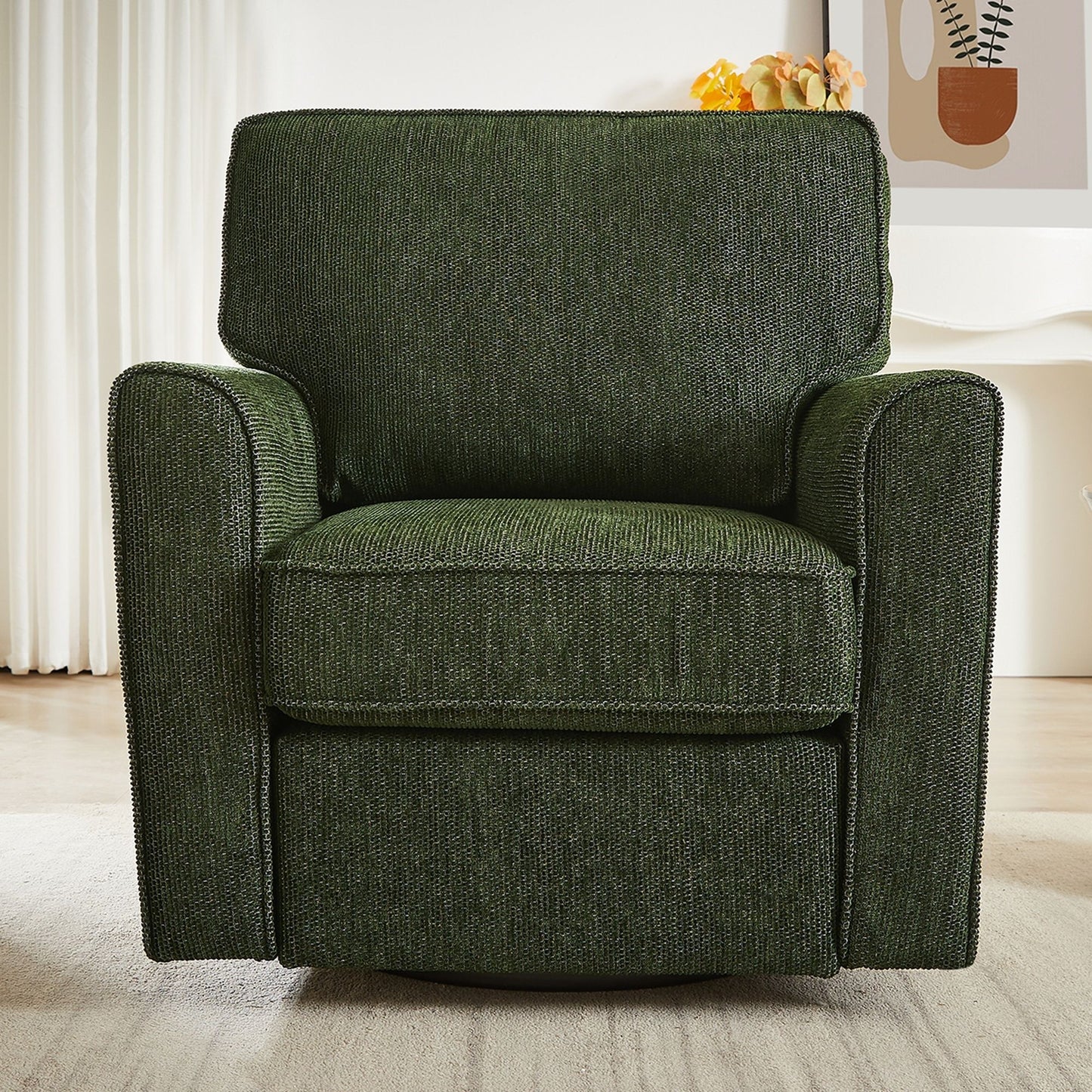 360ÔøΩÔøΩ Swivel Chair Accent Barrel Armchair With Side Pockets, Chenille Upholstery, Compact Size - Green