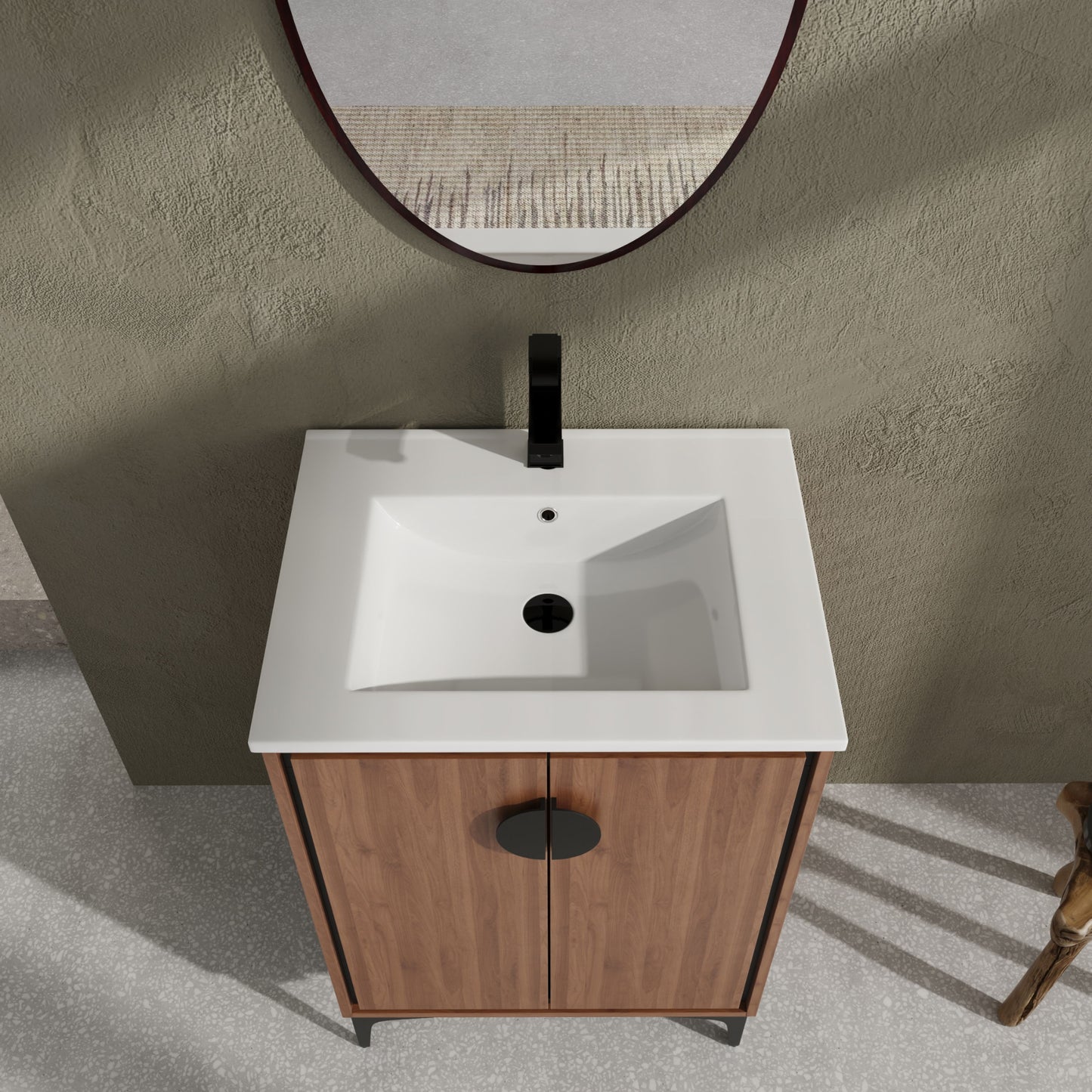 Modern 24'' Bathroom Vanity With Top Sink Storage Cabinet - Brown