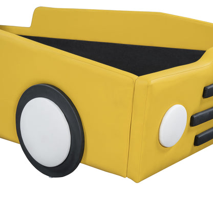 Twin Size Race Car Shaped Platform Bed With Wheels - Yellow
