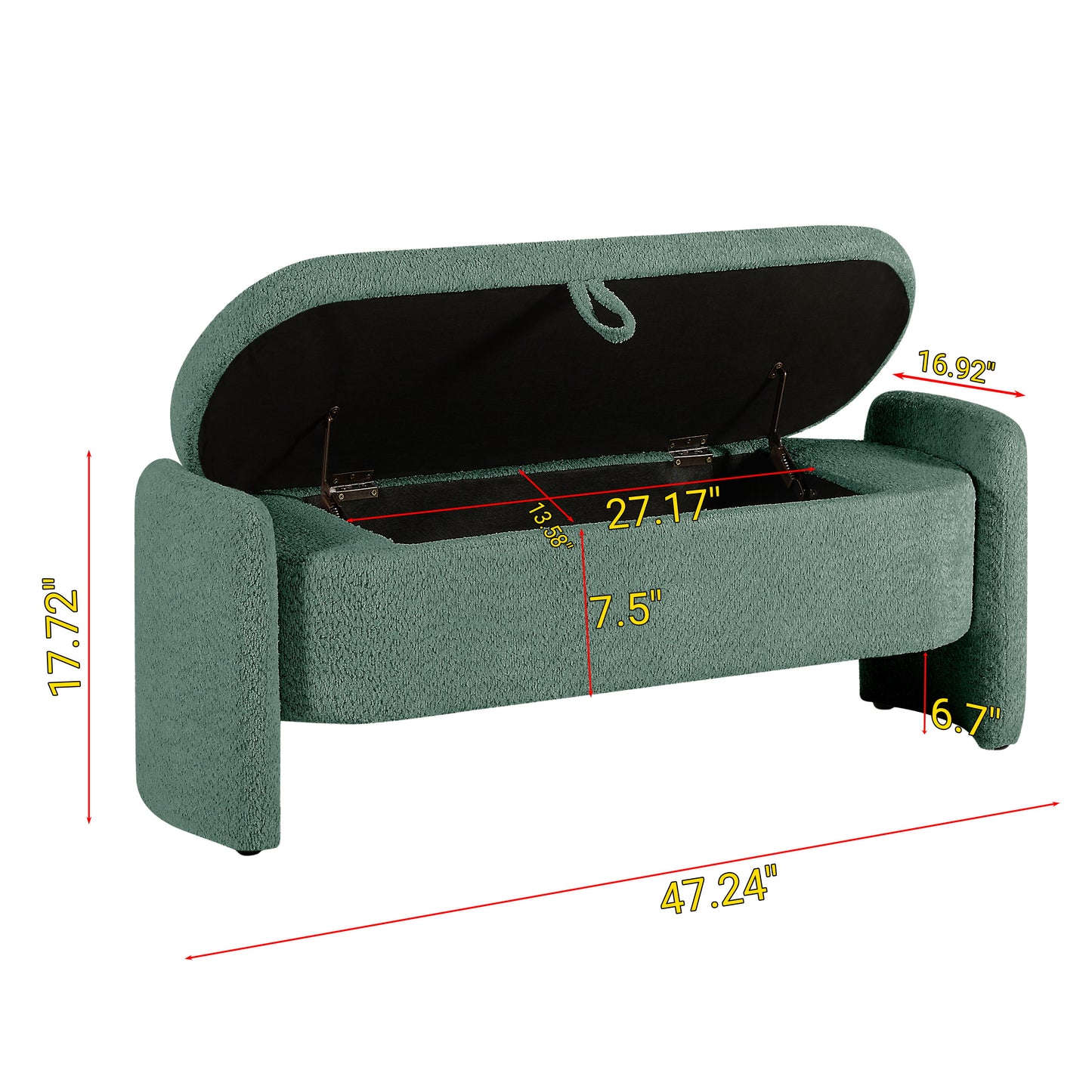 Ottoman Oval Storage Bench, 3D Lamb Fleece Bench With Large Storage Space For The Living Room, Entryway And Bedroom - Green