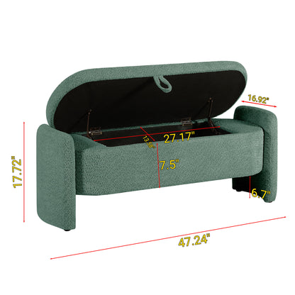 Ottoman Oval Storage Bench, 3D Lamb Fleece Bench With Large Storage Space For The Living Room, Entryway And Bedroom - Green