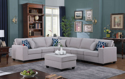 Cooper - 7 Piece Reversible L-Shape Sectional Sofa With Comfort Ottoman And Cupholder - Light Gray