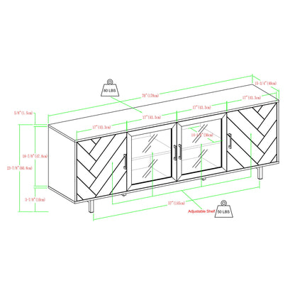 Modern Scandinavian 4 Door Herringbone 70" TV Stand For TVs Up To 80" - Birch