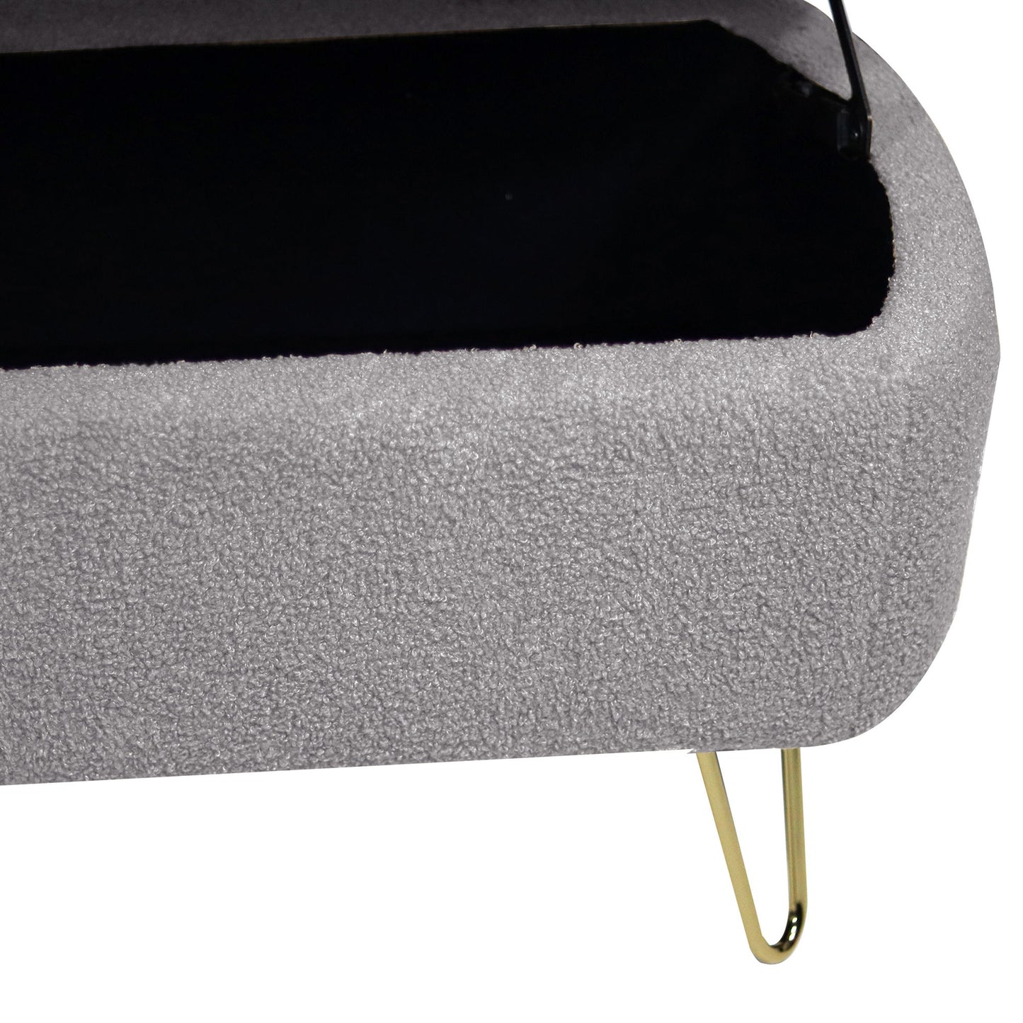 Storage Ottoman Bench For End Of Bed Gold Legs, Modern Gray Faux Fur Entryway Bench Upholstered Padded With Storage For Living Room Bedroom - Gray