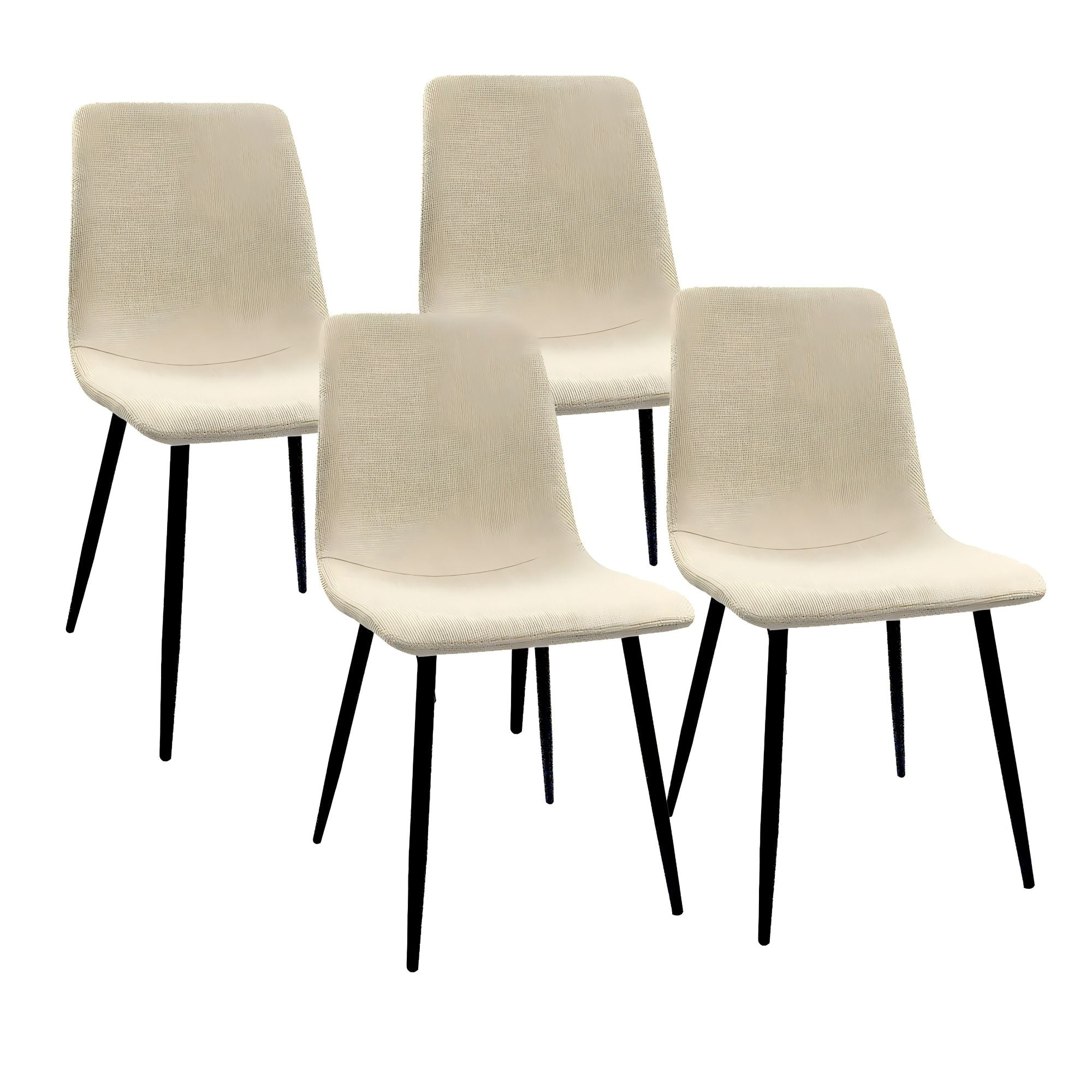 Modern Upholstered Dining Chairs (Set of 4) With Black Metal Legs And Linen Cushion Seat - Beige