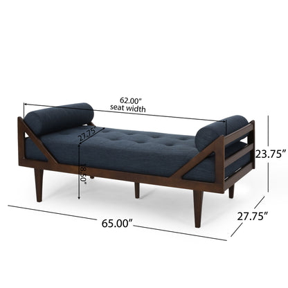 Chic Contemporary Chaise Lounge With Button Tufting And Bentwood Structure - Navy Blue