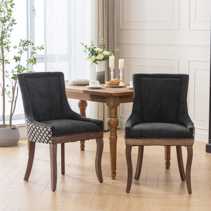 Ultra Side Dining Chair, Thickened Fabric Chairs With Neutrally Toned Solid Wood Legs, Bronze Nail Head (Set of 2) - Blue