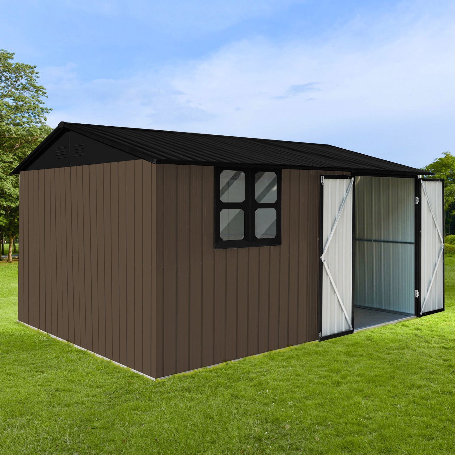 10'x12' Garden Sheds Outdoor Storage Sheds With Window - Brown