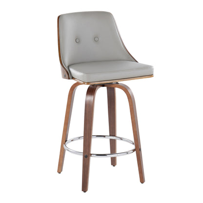 Gianna - Mid-Century Modern Fixed Height Counter Stool With Swivel With Round Footrest (Set of 2) - Walnut / Light Gray