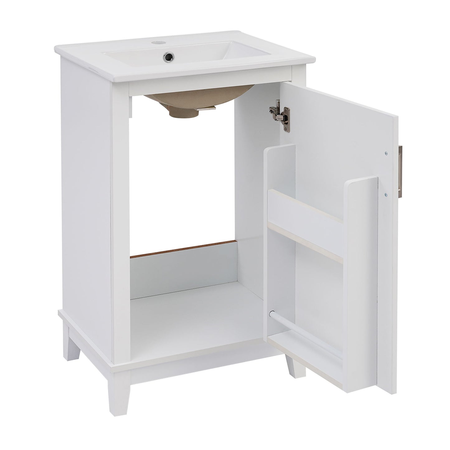 Modern Small Bathroom Vanity Cabinet With Ceramic Basin, Ample Storage, 1 Soft-Close Door - White