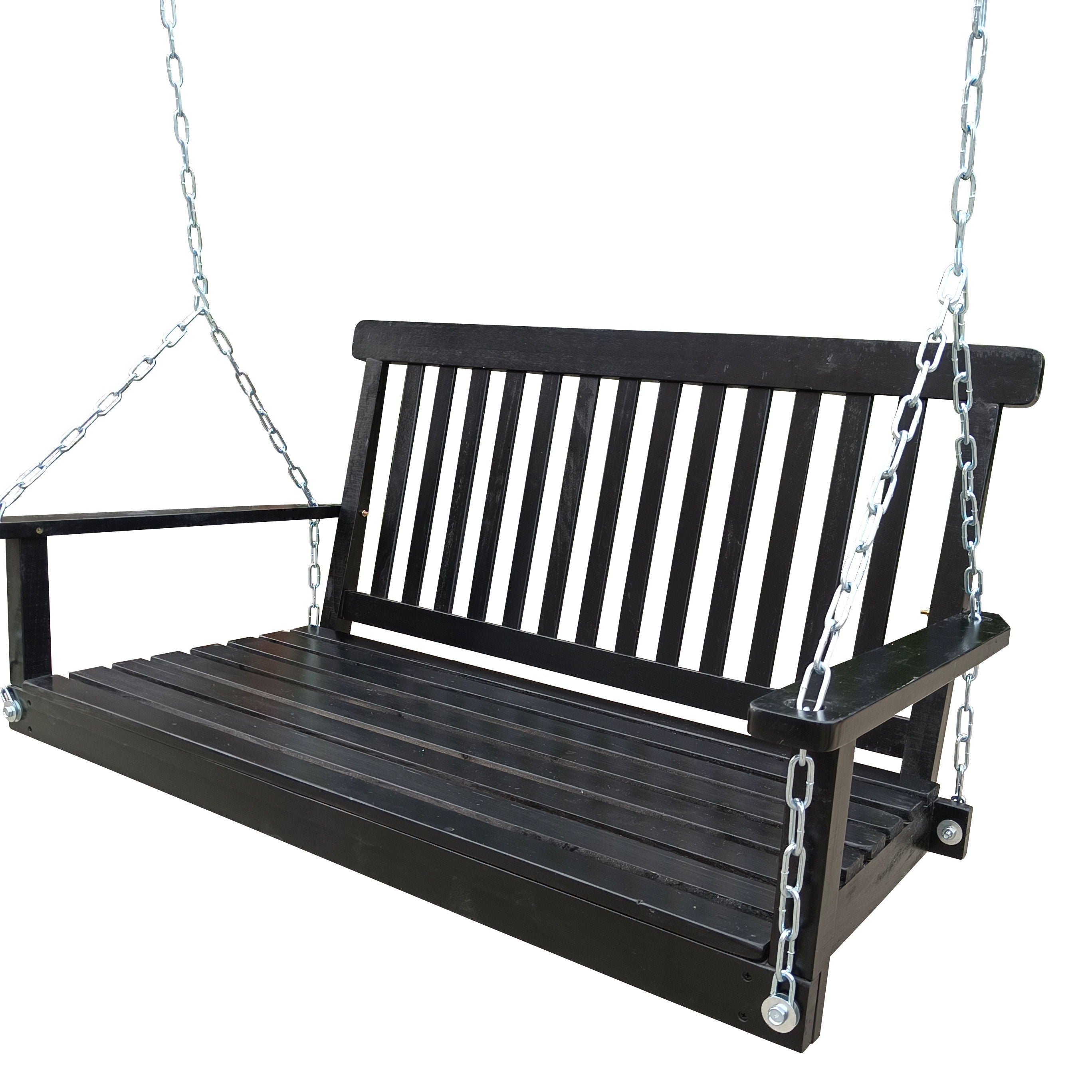 Front Porch Swing With Armrests For Outdoor Patio, Garden Yard, Backyard Or Sunroom - Black