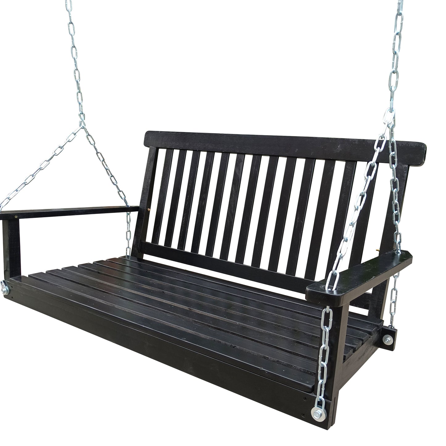 Front Porch Swing With Armrests For Outdoor Patio, Garden Yard, Backyard Or Sunroom - Black