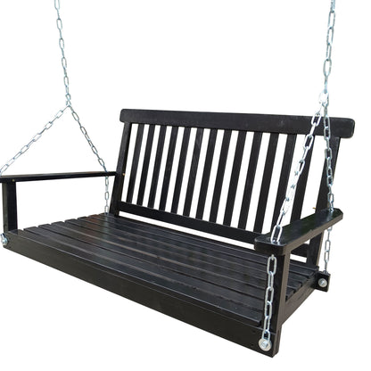 Front Porch Swing With Armrests For Outdoor Patio, Garden Yard, Backyard Or Sunroom - Black