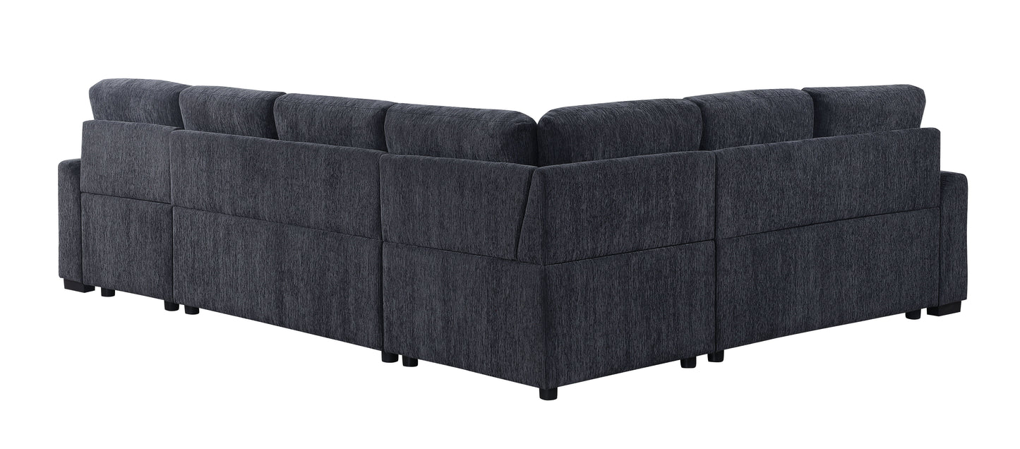 Nyhan - Upholstered Corner Sectional With Pull Out Loveseat And Storaged Chaise - Dark Gray
