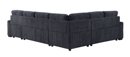 Nyhan - Upholstered Corner Sectional With Pull Out Loveseat And Storaged Chaise - Dark Gray