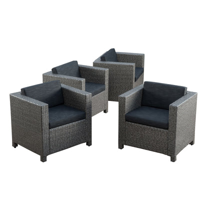 Outdoor Club Chair With Water Resistant Cushion And Square Arms (Set of 4) - Black