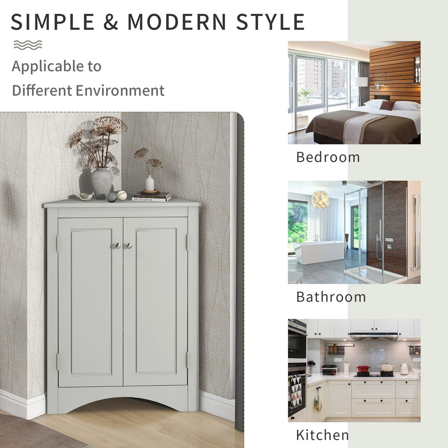 Triangle Bathroom Storage Cabinet With Adjustable Shelves, Freestanding Floor Cabinet For Home Kitchen - Gray
