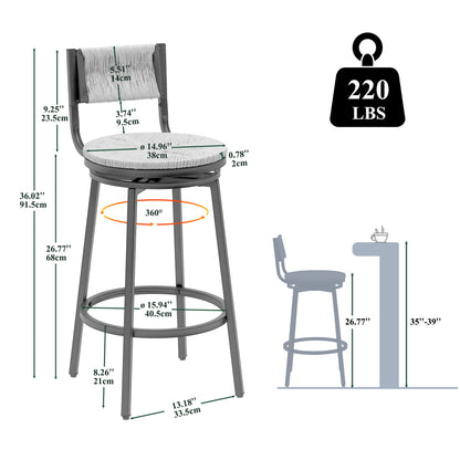 Honey Swivel Bar Stools Paper Rope Handwoven Barstools With Back (Set of 2) Rustic Round Counter Chairs For Dining Room, Kitchen Island - Honey