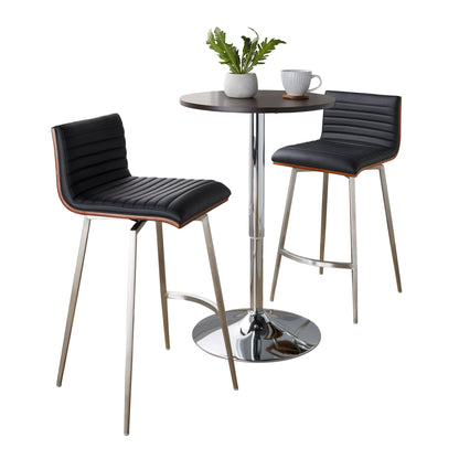 Mason - 3 Piece Swivel Mid-Century Modern Counter Height Dining Set With Adjustable Table - Chrome / Brown / Black