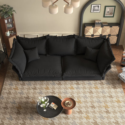 Modern Comfy Upholstered Sofa Cloud Couch, Deep Seat Couches With Multiple Large Soft Pillows, Convertible Deep Seat Chaise Longue For Living Room - Black