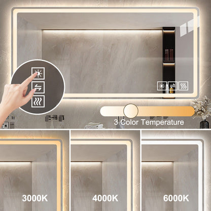 Bathroom Mirror With LED Lights Front And Backlit, Anti-Fog Lighted Vanity Mirrors For Wall Mounted And 5 Level Dimmable, Horizontal / Vertical - Clear